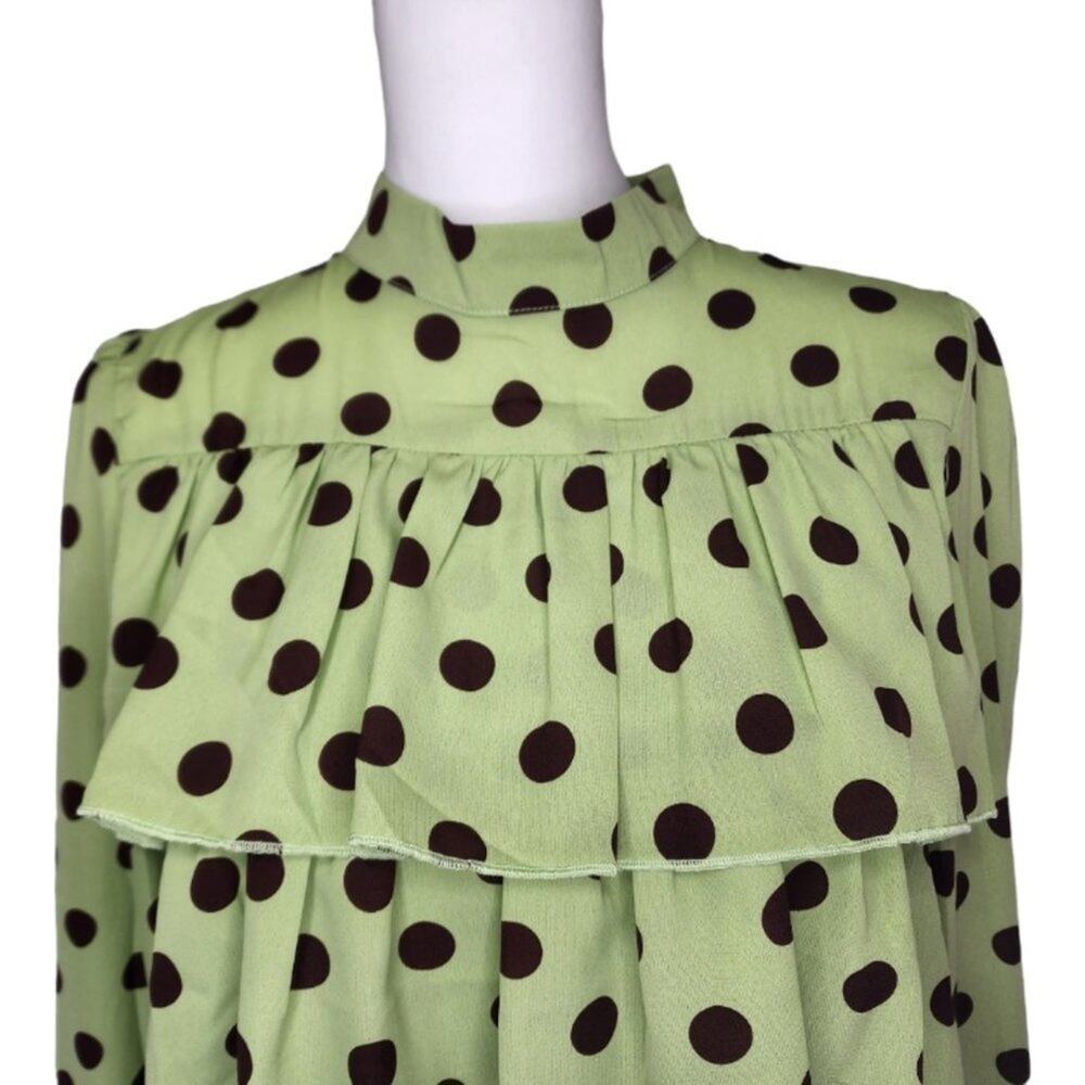 Nasty Gal Satin‎ Spot Tiered Frill Smock Dress Green/Brown Size 6 - Picture 5 of 8